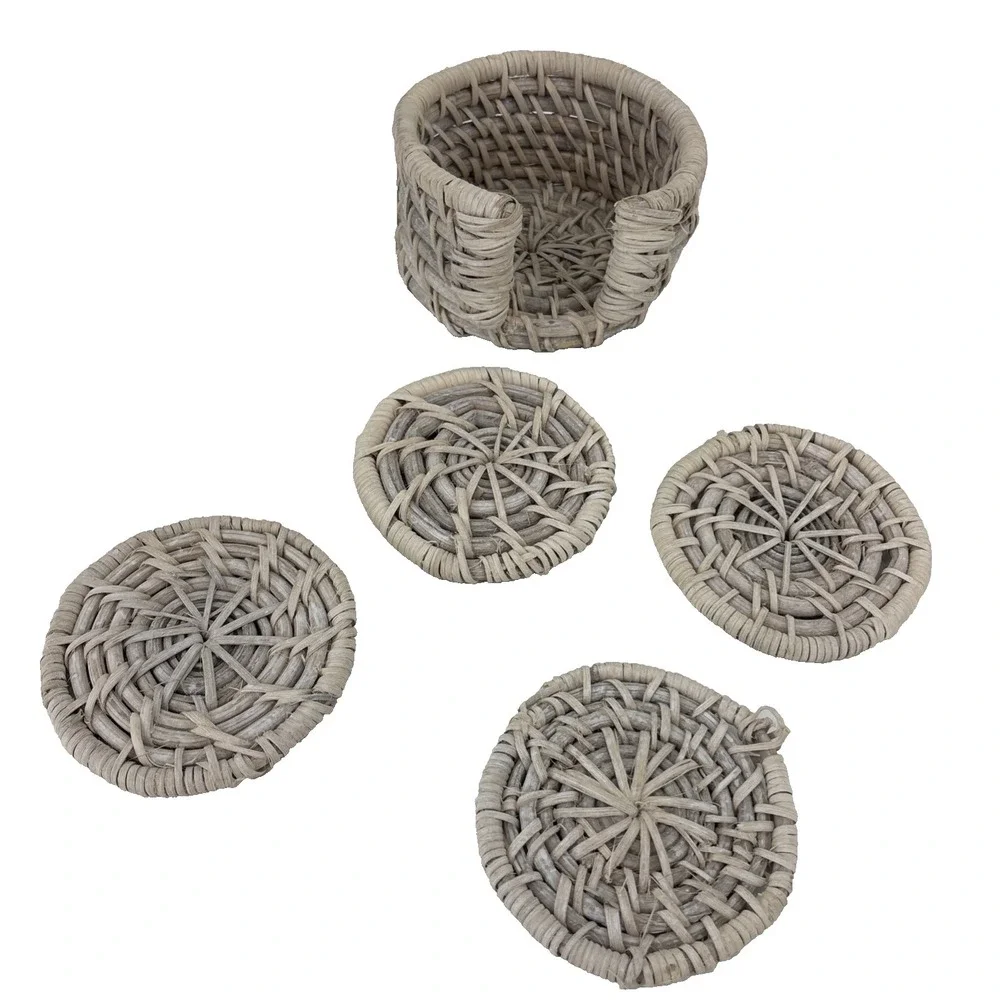 Vintage Wicker Coasters Set of 4 Holder Rattan‎ Cottagecore Home Decor Cottage